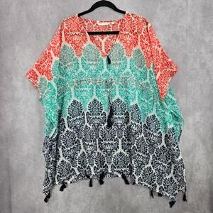 Downeast White Floral Tassel Boho Beach Swim‎ Cover Up Duster Kimono XS/S